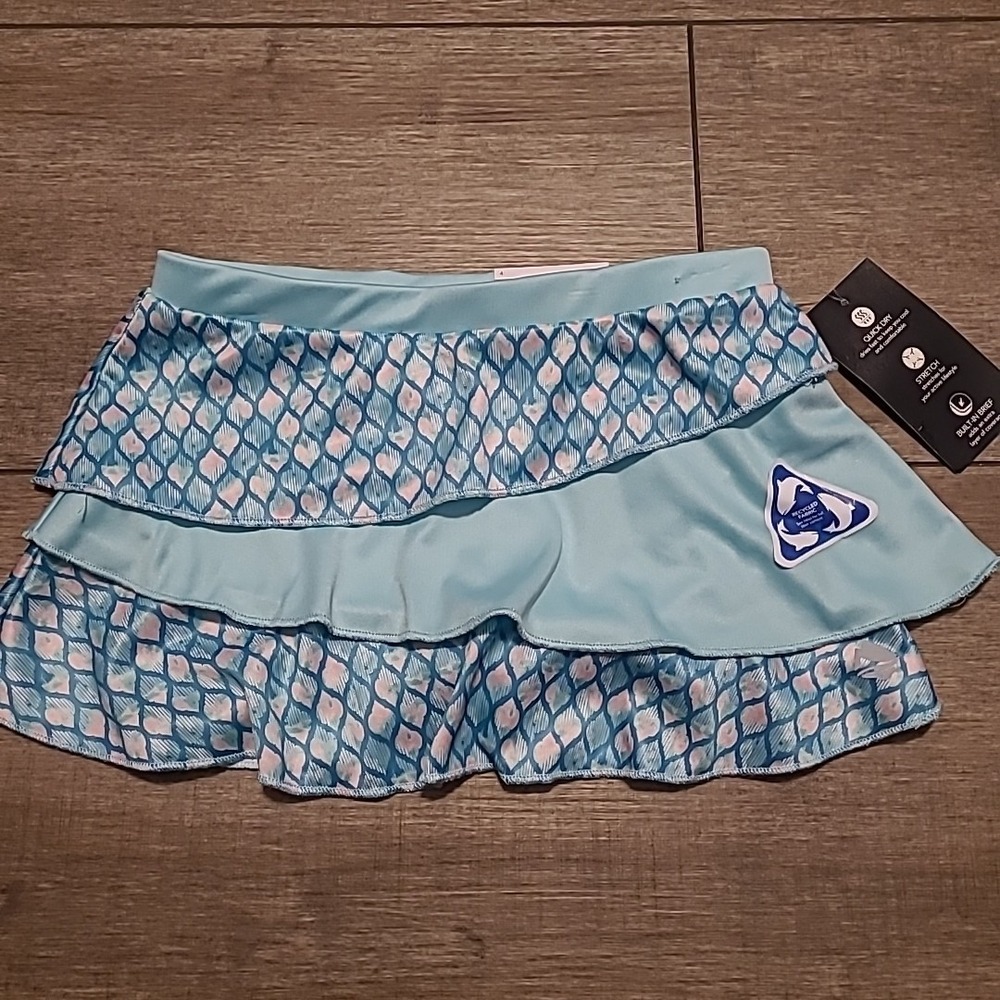 Ocean + Coast Blue Tropical Skirt Skort Size 4 Girls Swim Quik Dry Stretch NWT